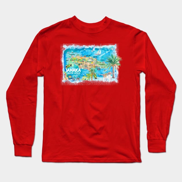 Jamaica Illustrated Travel Map with Roads and HighlightsS Long Sleeve T-Shirt by artshop77